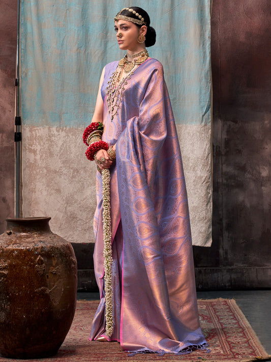 Women's Silk Blend Lavendar Woven Design Designer Saree With Blouse Piece