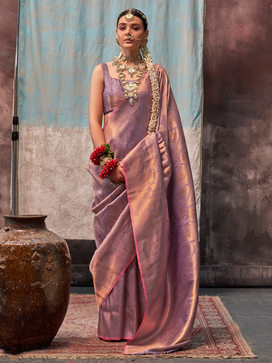 Women's Silk Blend Mauve Woven Design Designer Saree With Blouse Piece