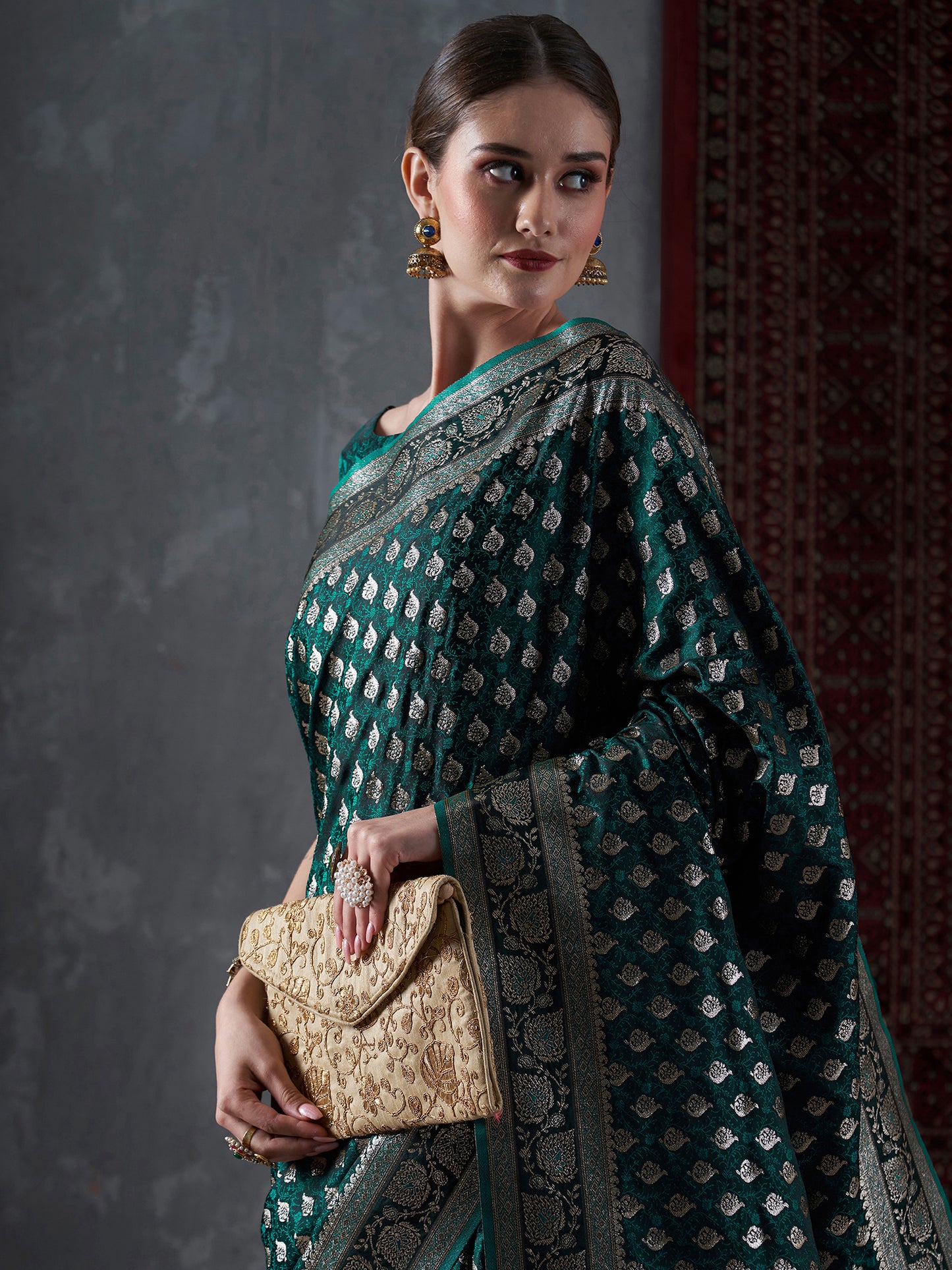 Women's Satin Silk Green Woven Design Designer Saree With Blouse Piece