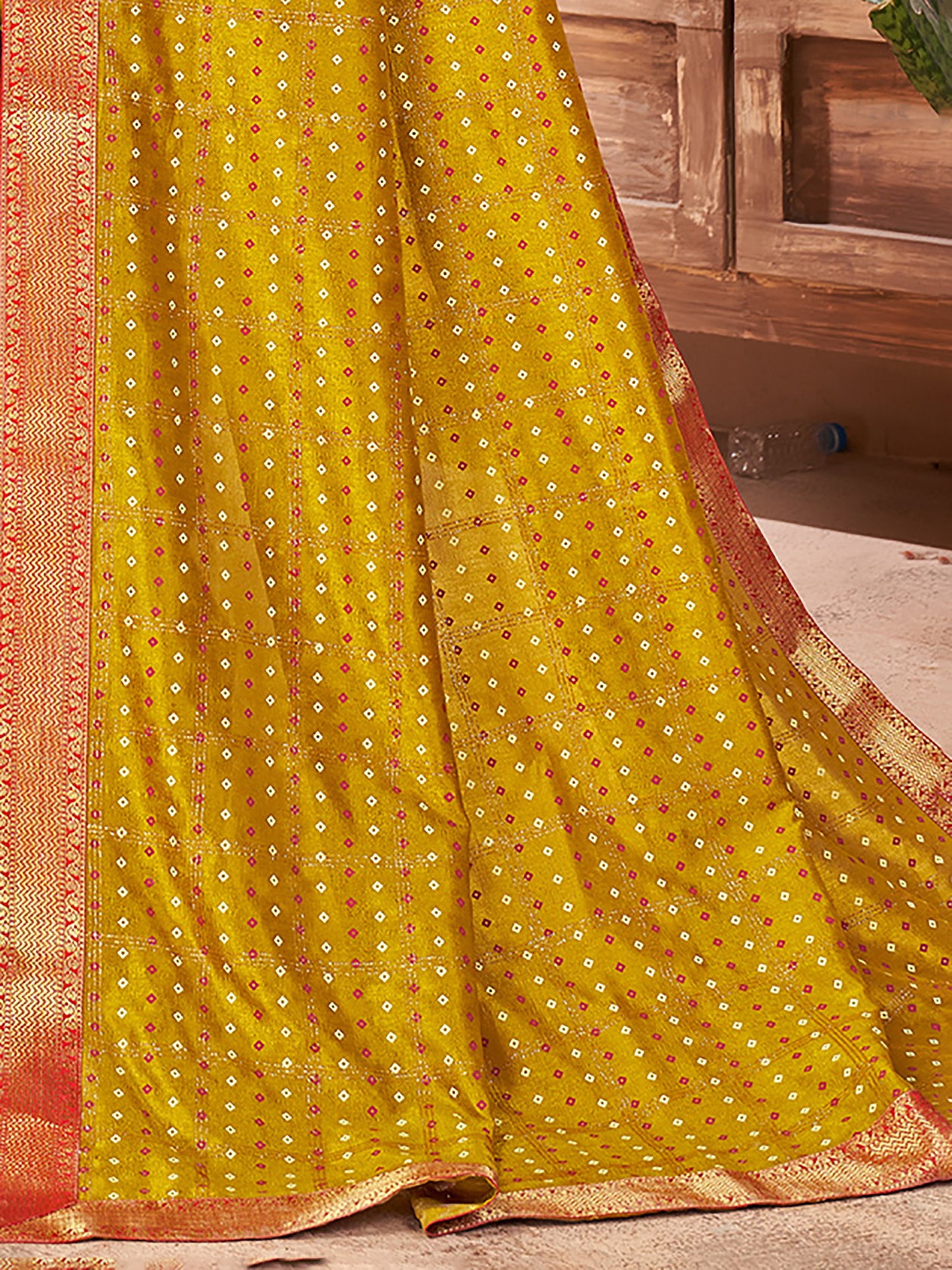 Women's Vichitra Silk Olive Embellished Designer Saree With Blouse Piece