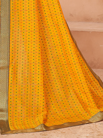 Women's Vichitra Silk Yellow Embellished Designer Saree With Blouse Piece