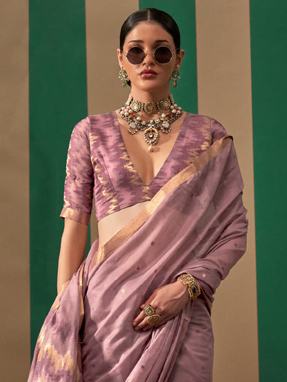 Women's Silk Blend Mauve Woven Design Designer Saree With Blouse Piece