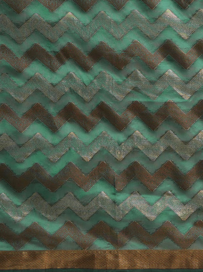 Women's Silk Blend Teal green Woven Design Designer Saree With Blouse Piece