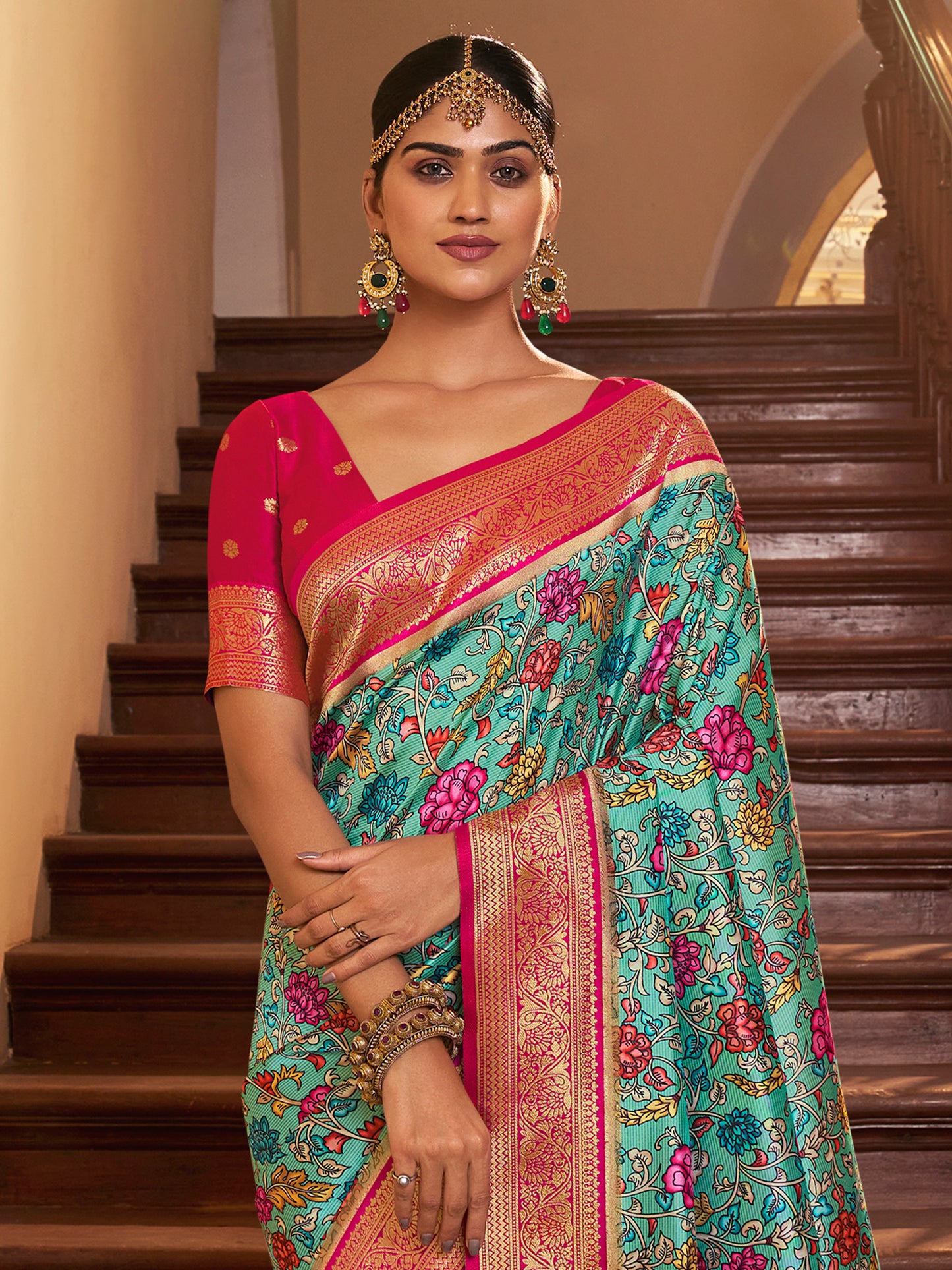 Women's Satin Silk Blue Woven Design Designer Saree With Blouse Piece