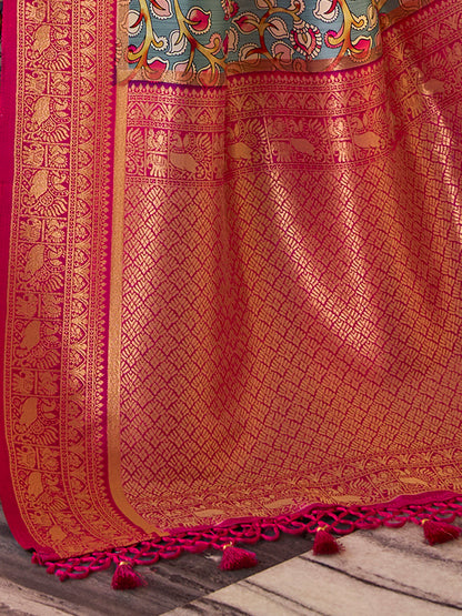Women's Satin Silk Grey Woven Design Designer Saree With Blouse Piece