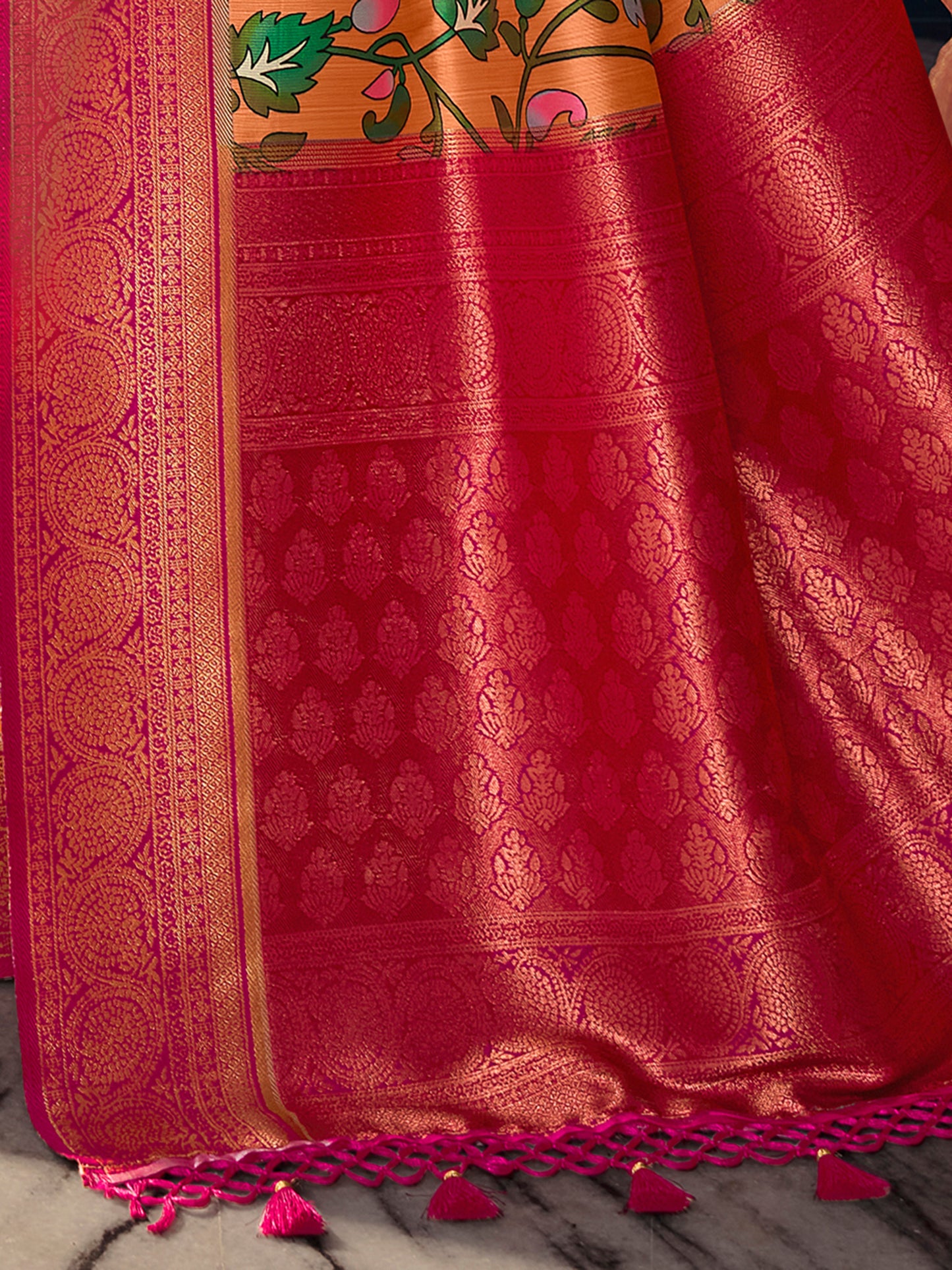 Women's Satin Silk Orange Woven Design Designer Saree With Blouse Piece