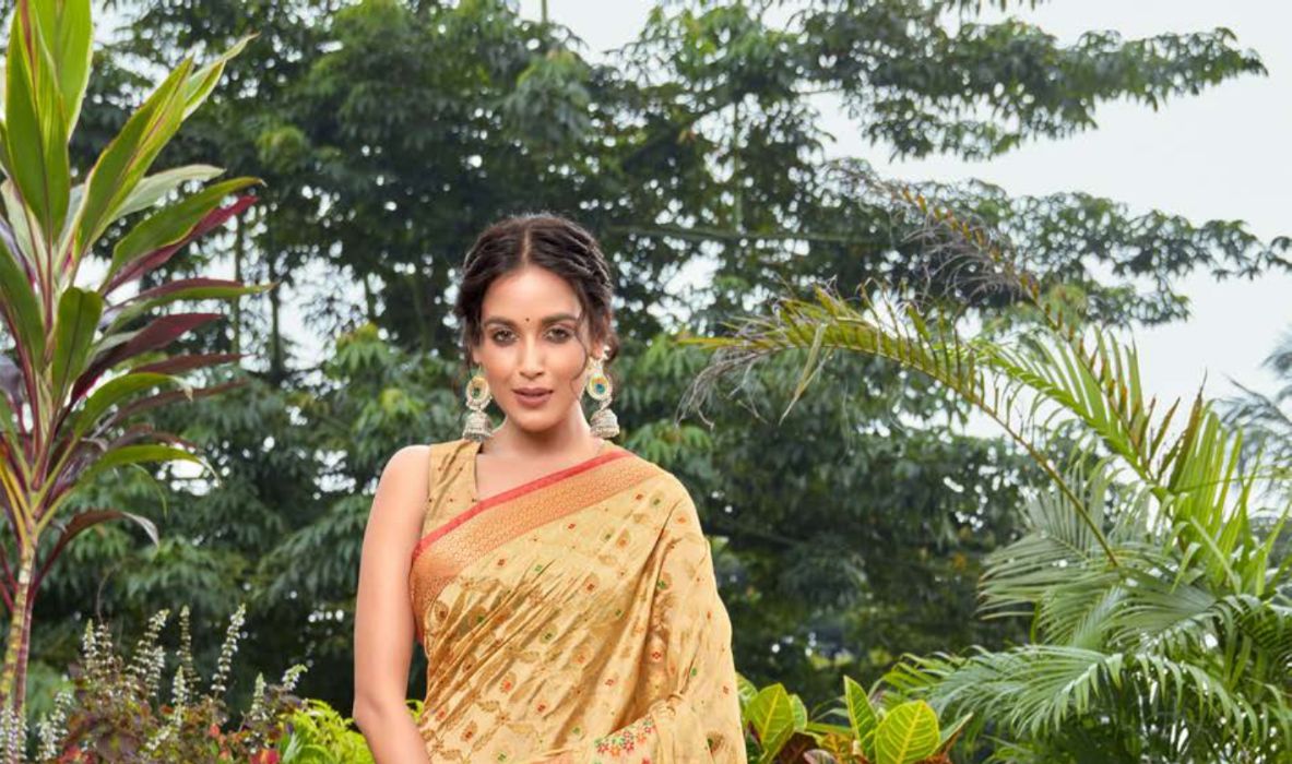 Dhiyona GR Women's Kanishka Gnocchi Beige Zari Woven Design Banarasi Organza Saree