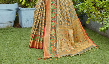 Dhiyona GR Women's Kanishka Flint Grey Zari Woven Design Banarasi Organza Saree