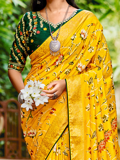 Women's Soft Silk Green Woven Design Designer Saree With Blouse Piece