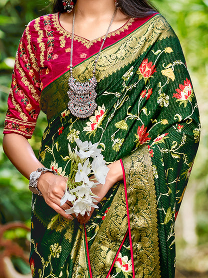 Women's Soft Silk Pink Woven Design Designer Saree With Blouse Piece