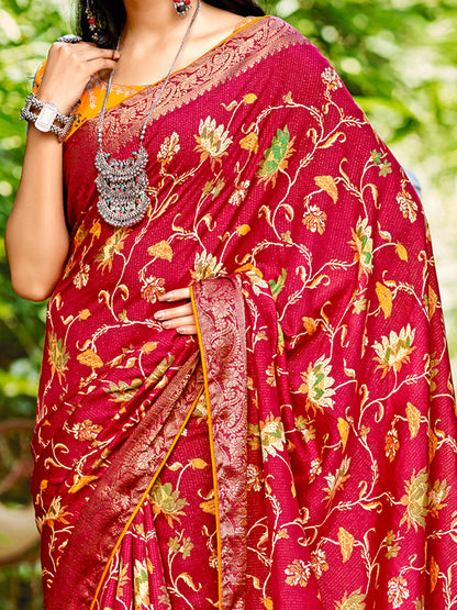 Women's Soft Silk Yellow Woven Design Designer Saree With Blouse Piece