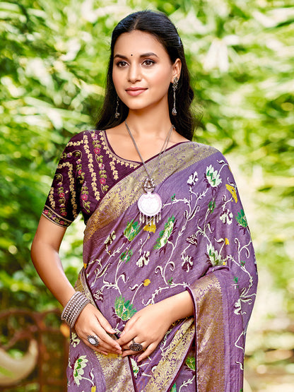 Women's Soft Silk Magenta Woven Design Designer Saree With Blouse Piece