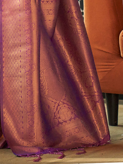 Women's Silk Blend Purple Woven Design Designer Saree With Blouse Piece