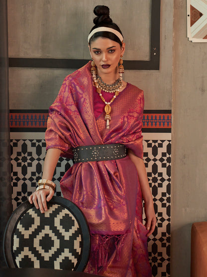 Women's Silk Blend Purple Woven Design Designer Saree With Blouse Piece