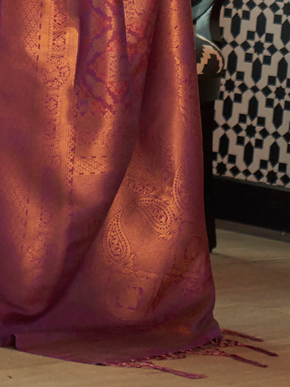 Women's Silk Blend Purple Woven Design Designer Saree With Blouse Piece