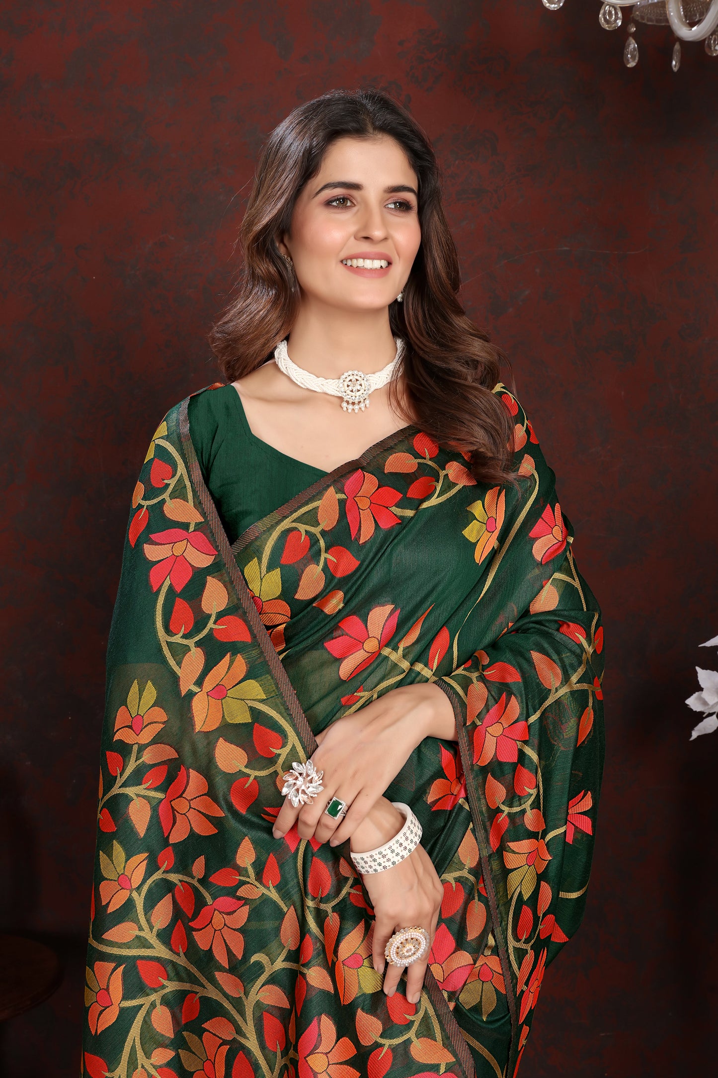 Dhiyona GR Women's Karvaah Cadmium Green Cotton Jamdani Saree