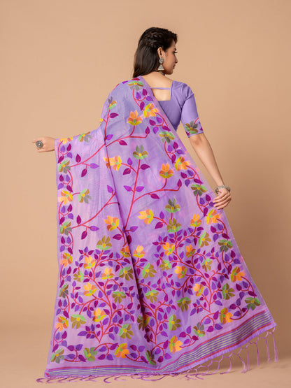 Dhiyona GR Women's Karvaah Iris Purple Cotton Jamdani Saree