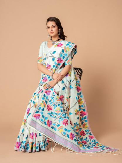 Dhiyona GR Women's Karvaah White Cotton Jamdani Saree