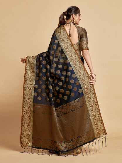 Dhiyona GR Women's Kashvi Berry Blue Zari Woven Design Chanderi Cotton Saree