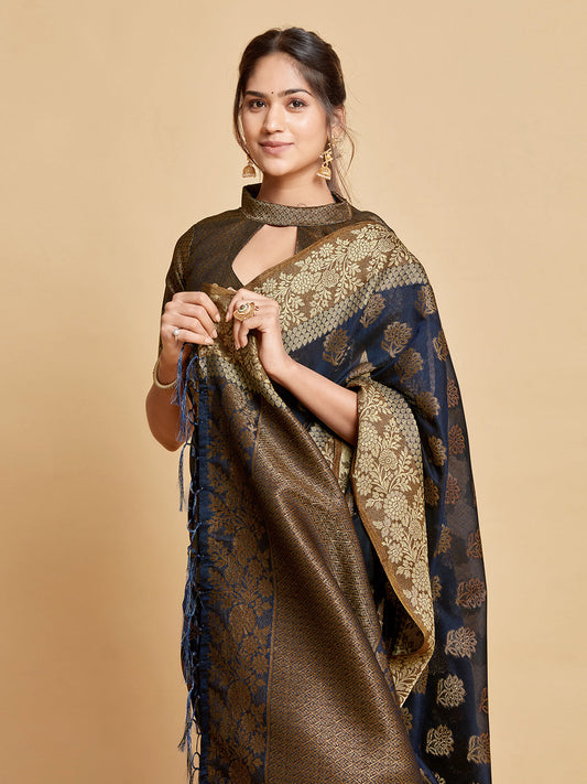 Dhiyona GR Women's Kashvi Berry Blue Zari Woven Design Chanderi Cotton Saree