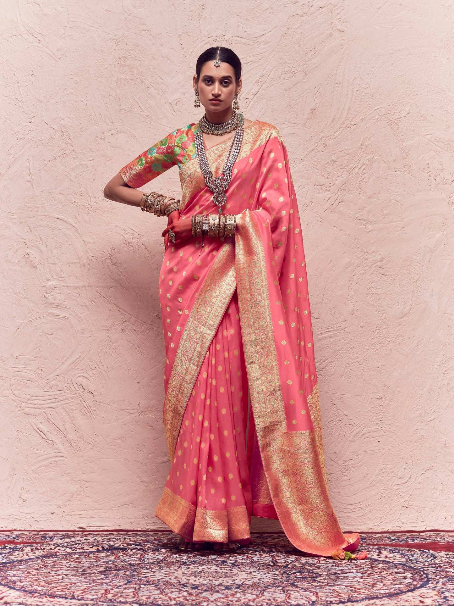 Dhiyona KM Women Magenta Pink Pure Crepe Silk Saree