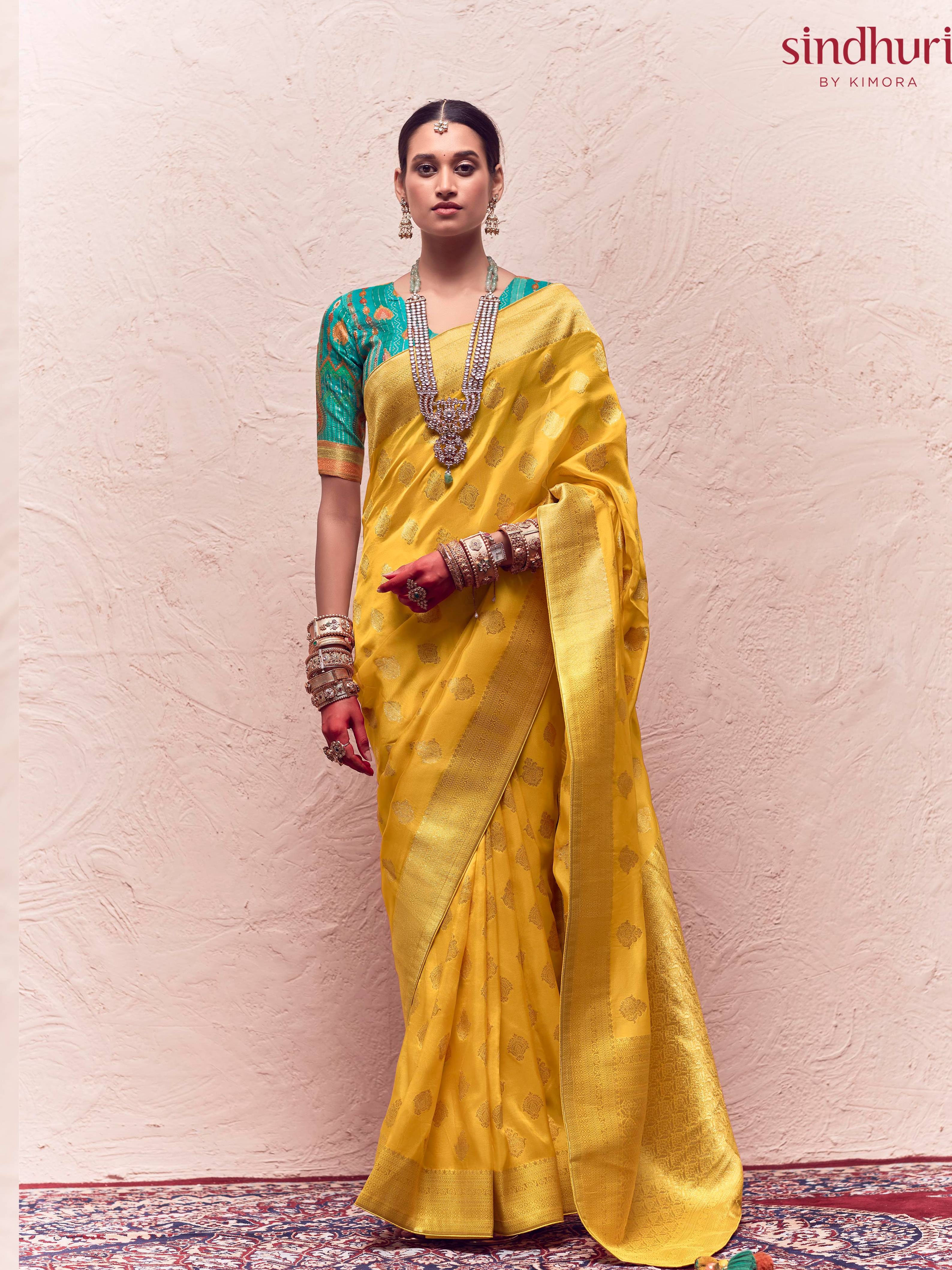 Dhiyona KM Women Yellow Premium Crepe Silk Saree With Golden Zari “ Perfect For Haldi & Festive Occasions