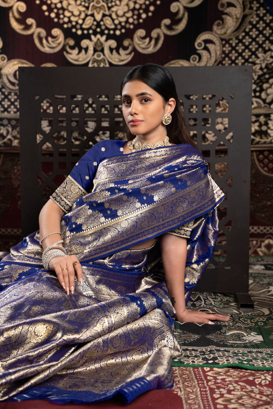 Dhiyona GR Women's Kavya Silk Navy Banarasi Silk Woven Saree