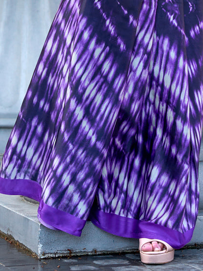 Women's Crepe Purple Printed Designer Saree With Blouse Piece