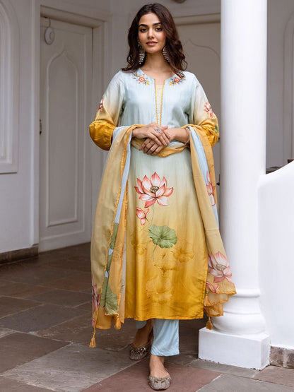 Dhiyona IS Women's Women Floral Printed Regular Kurta with Trousers & With Dupatta