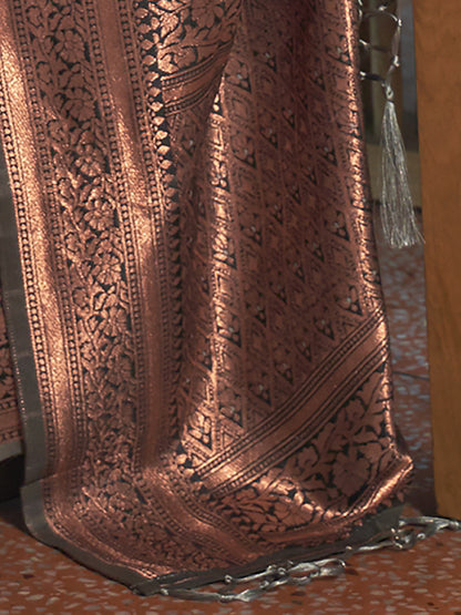 Women's Organza Grey Woven Design Designer Saree With Blouse Piece