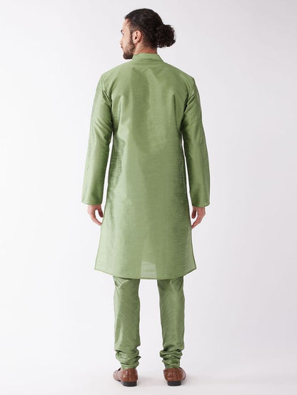 Men's Mint Green Silk Blend Straight Kurta Pyjama Set