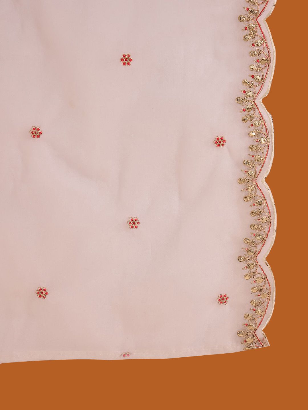 White and Pink Ethnic Motifs Embroidered Gotta Patti Kurta with Trouser & Dupatta