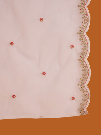 White and Pink Ethnic Motifs Embroidered Gotta Patti Kurta with Trouser & Dupatta