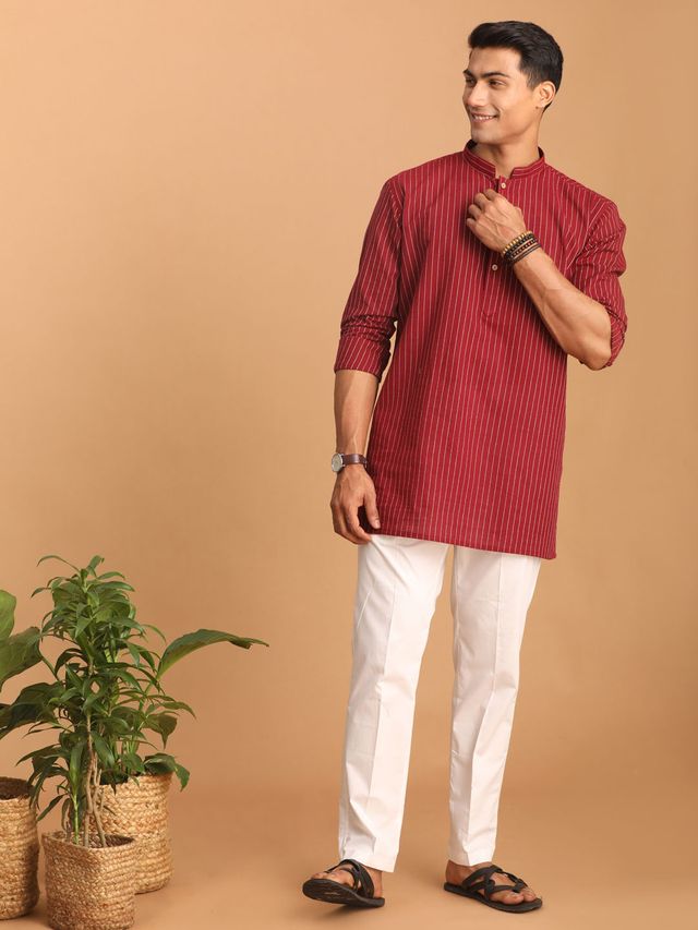 Men's Maroon Cotton Straight Kurta Pyjama Set