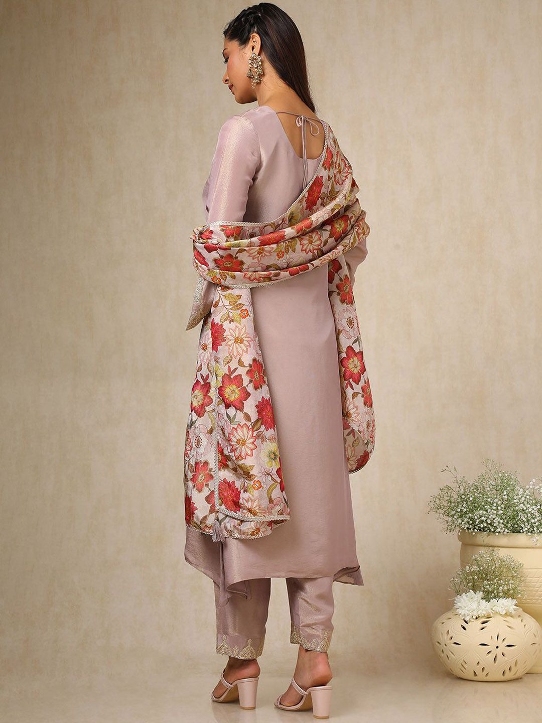 Dhiyona SO Women's Women Floral Yoke Design Angrakha Sequinned Kurta with Trousers & With Dupatta