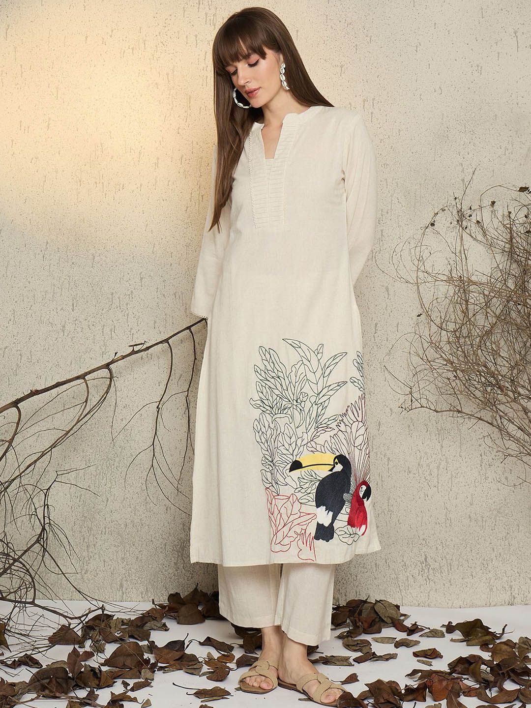 Women Ethnic Motifs Embroidered Pure Cotton Kurta with Palazzo