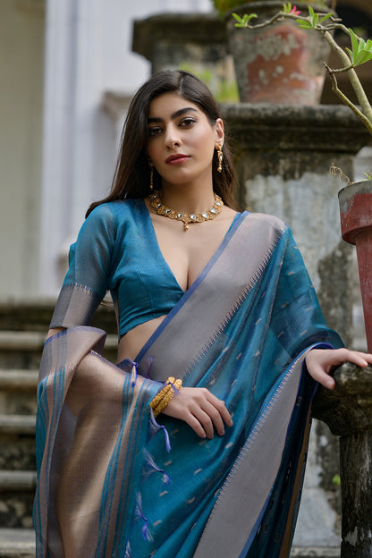 Firozi Firozi Soft Tussar Silk Saree