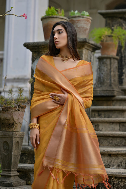 Yellow Yellow Soft Tussar Silk Saree