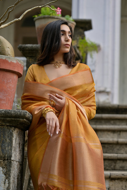 Yellow Yellow Soft Tussar Silk Saree