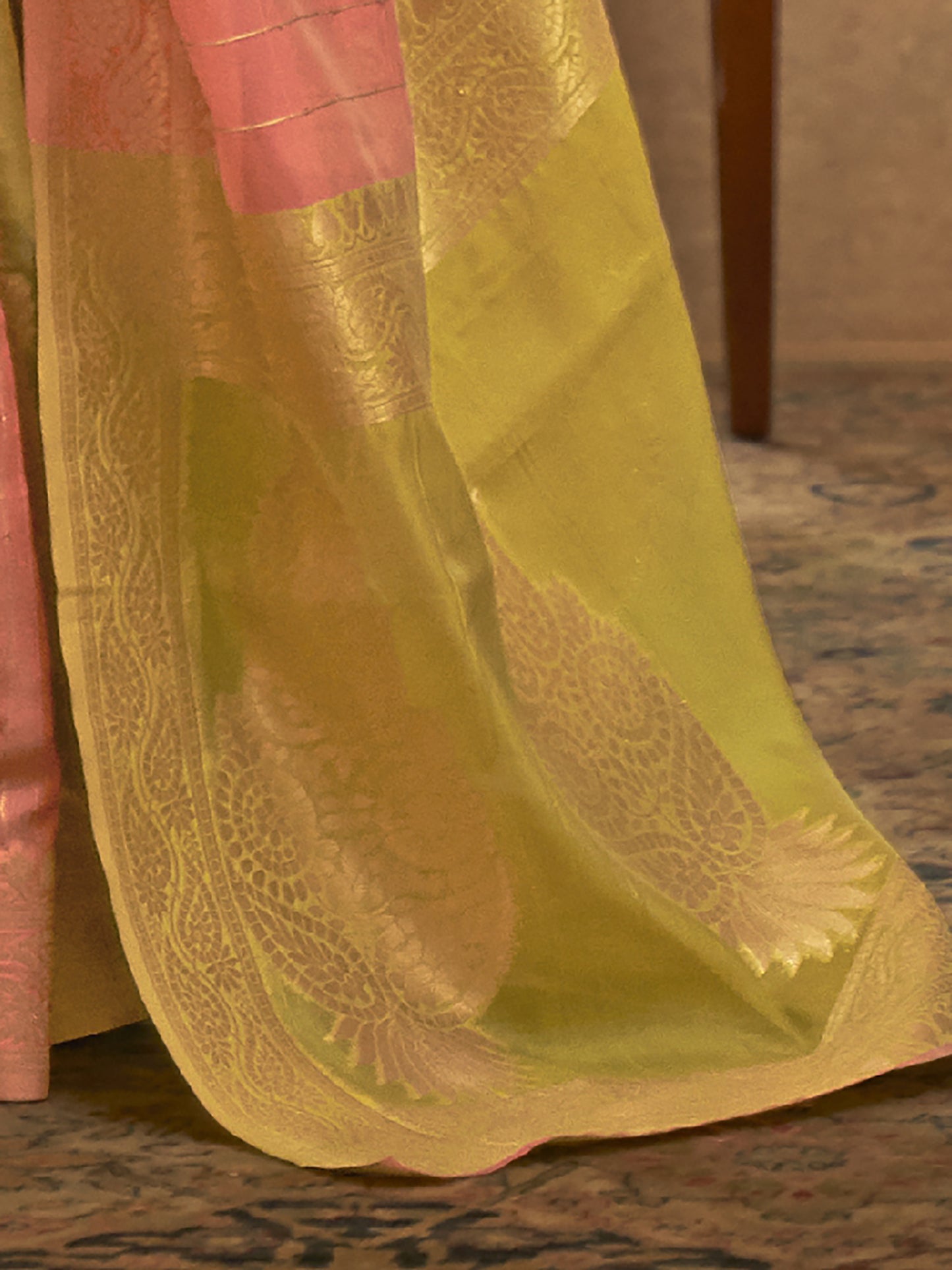 Women's Organza Multicolored Woven Design Celebrity Saree With Blouse Piece