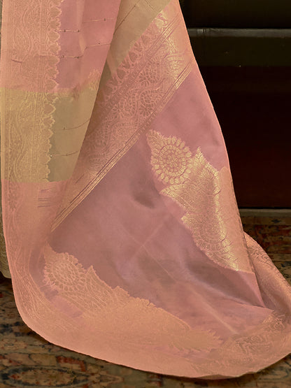 Women's Organza Multicolored Woven Design Celebrity Saree With Blouse Piece