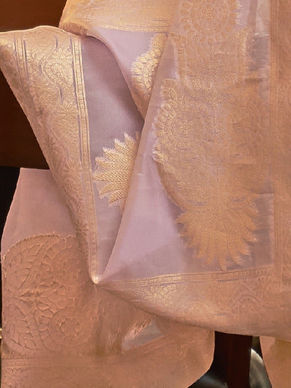 Women's Organza Multicolored Woven Design Celebrity Saree With Blouse Piece