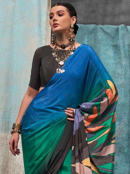 Women's Crepe Multicolored Printed Designer Saree With Blouse Piece