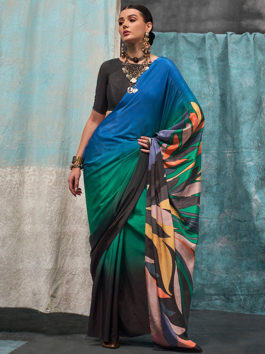 Women's Crepe Multicolored Printed Designer Saree With Blouse Piece