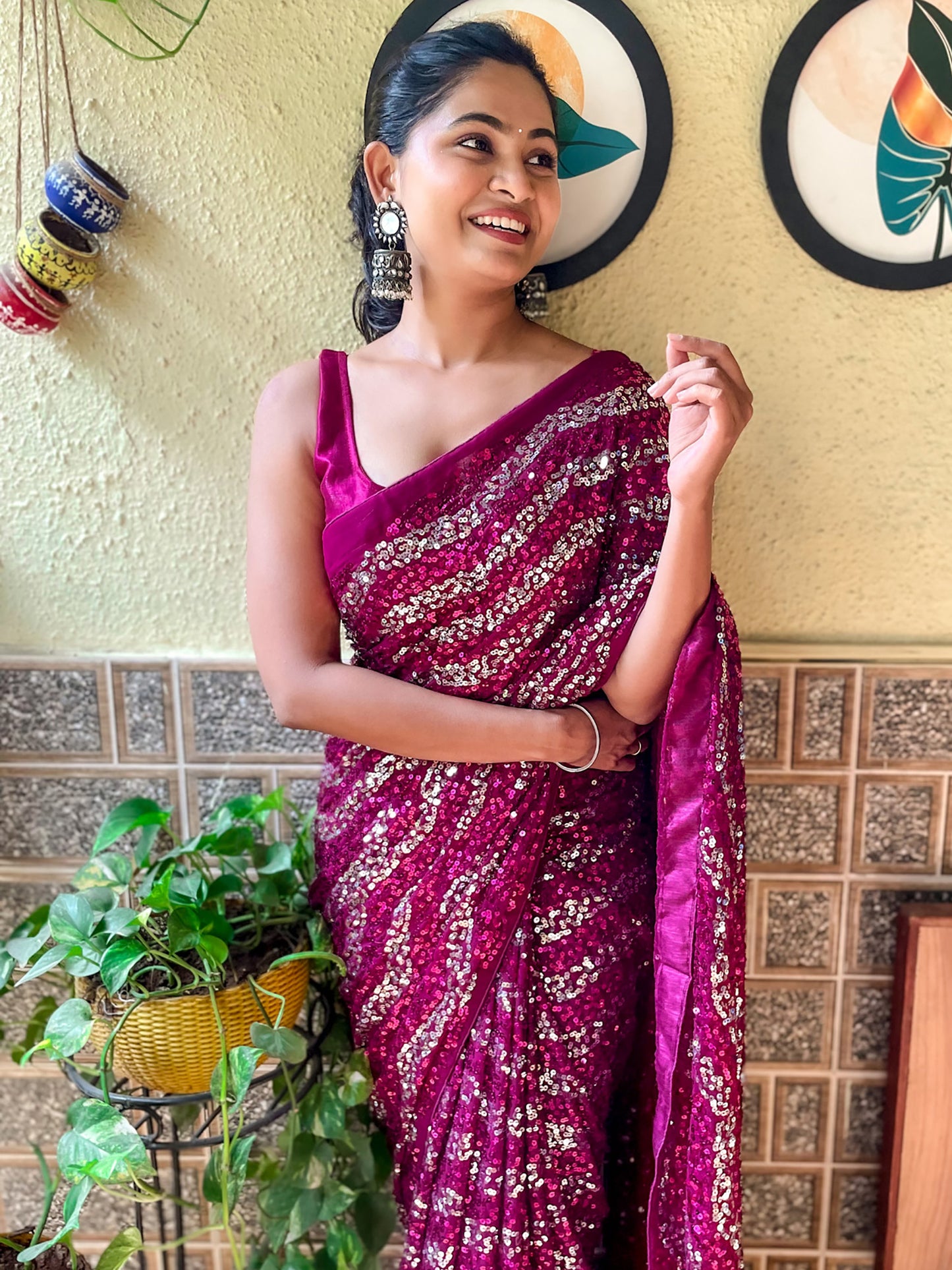 Women's Georgette Purple Embellished Designer Saree With Blouse Piece