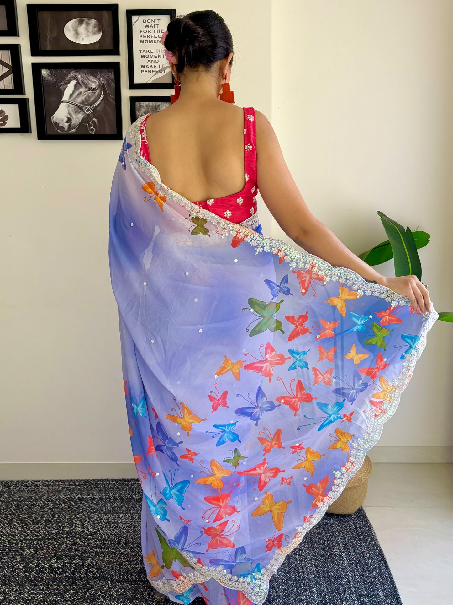 Women's Georgette Pink Embellished Designer Saree With Blouse Piece