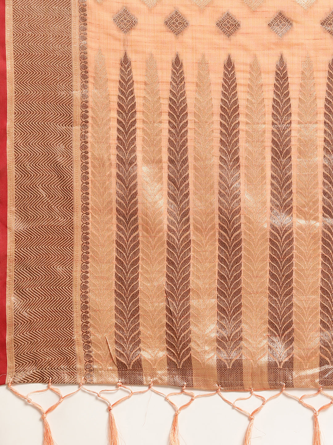 Dhiyona GR Women's Kesar Peach Orange Zari Woven Design Banarasi Pure Cotton Saree