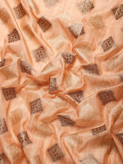 Dhiyona GR Women's Kesar Peach Orange Zari Woven Design Banarasi Pure Cotton Saree