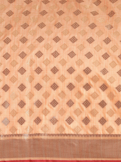 Dhiyona GR Women's Kesar Peach Orange Zari Woven Design Banarasi Pure Cotton Saree
