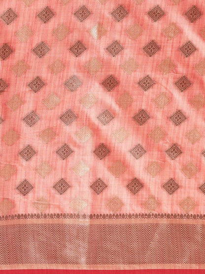 Dhiyona GR Women's Kesar Rose Gold Pink Zari Woven Design Banarasi Pure Cotton Saree